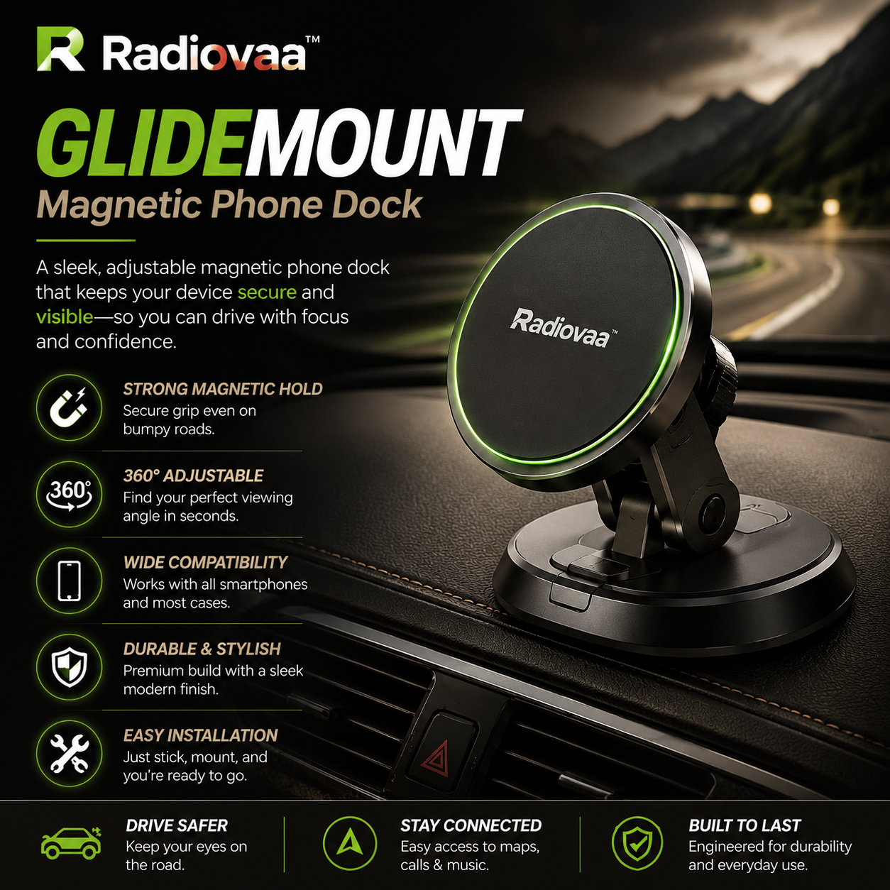 Radiovaa™ GlideMount Magnetic Phone Dock