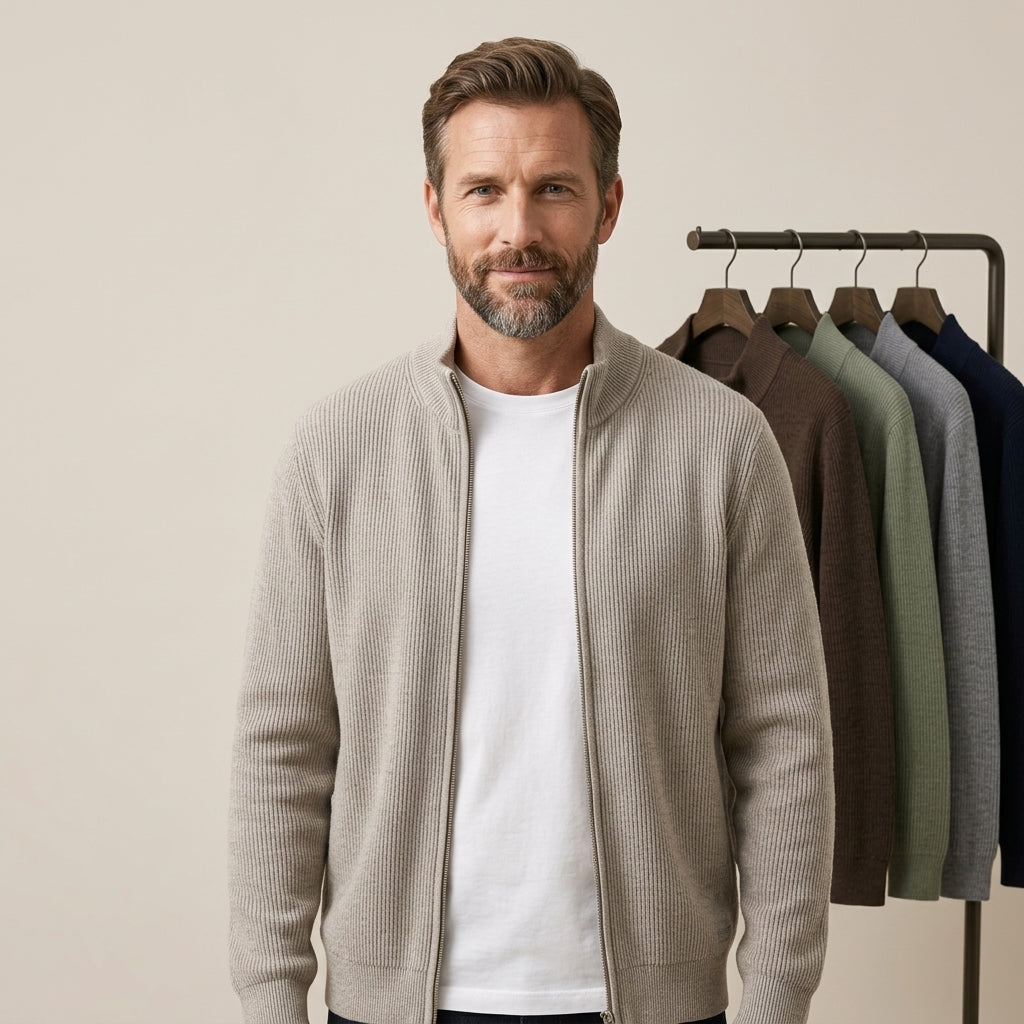 Radiovaa™ Northvale Minimal Ribbed Zip Cardigan