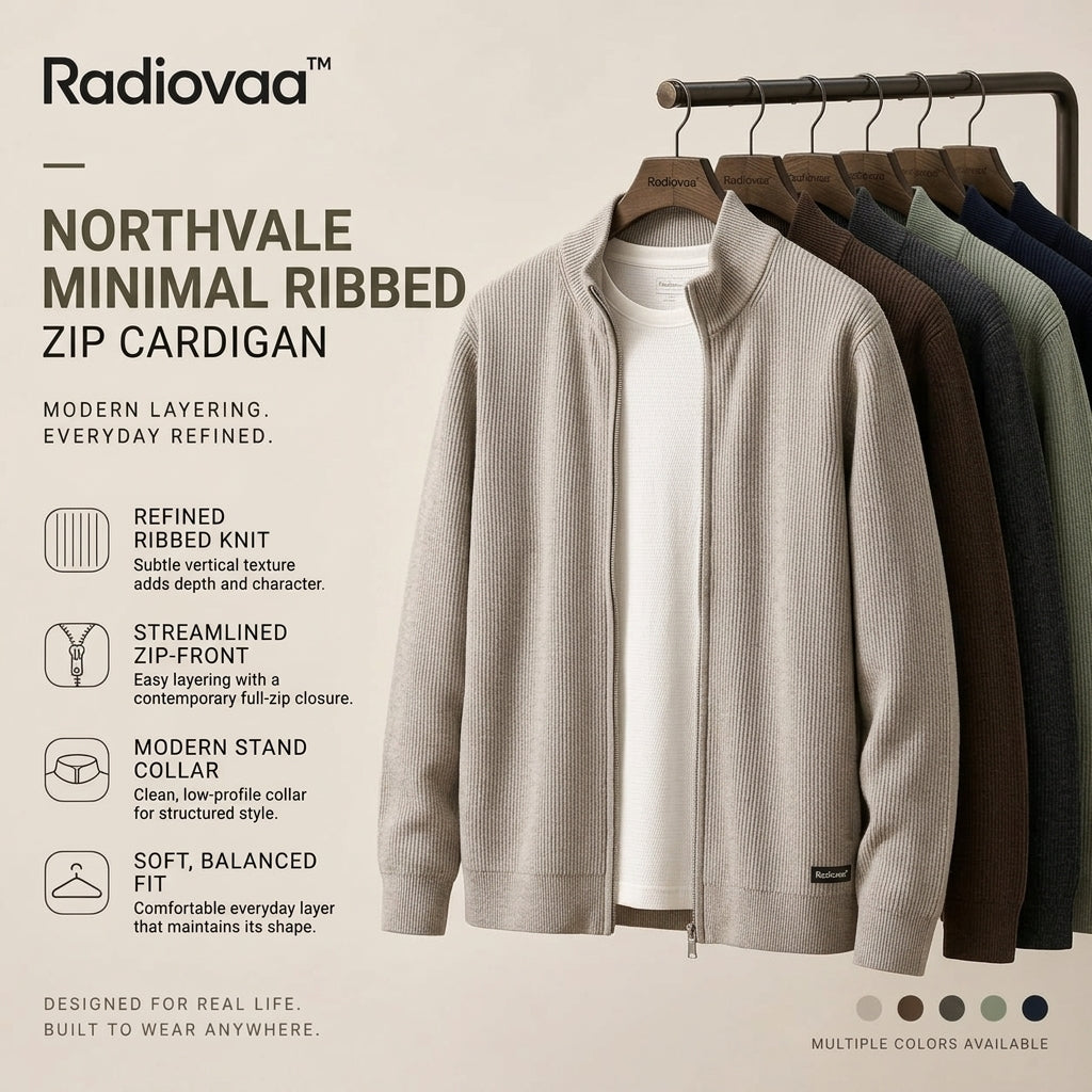 Radiovaa™ Northvale Minimal Ribbed Zip Cardigan
