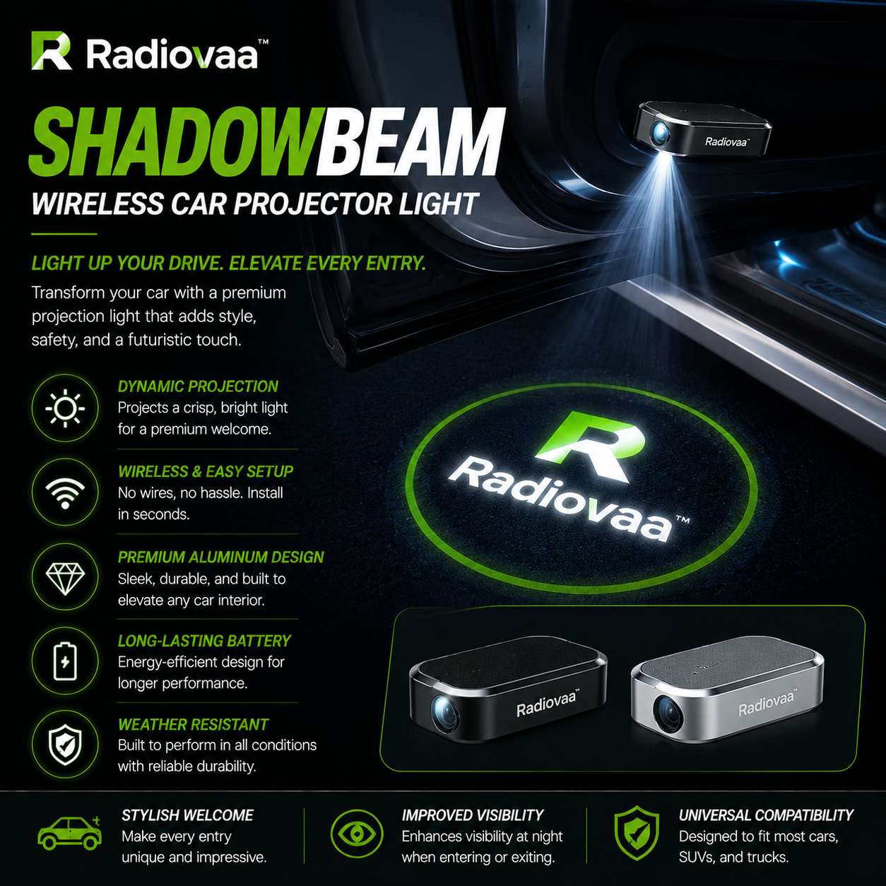 Radiovaa™ ShadowBeam Wireless Car Projector Light